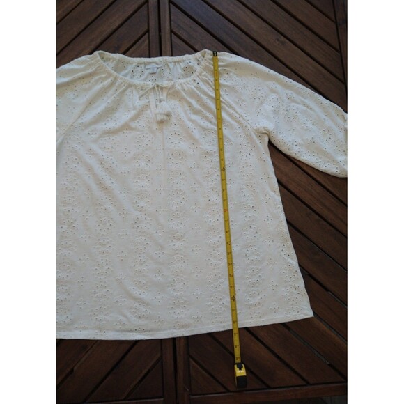 J Jill Eyelet  blouse Cream Sz 1x Cottage Core, Boho, Feminine Beachy - Picture 7 of 11